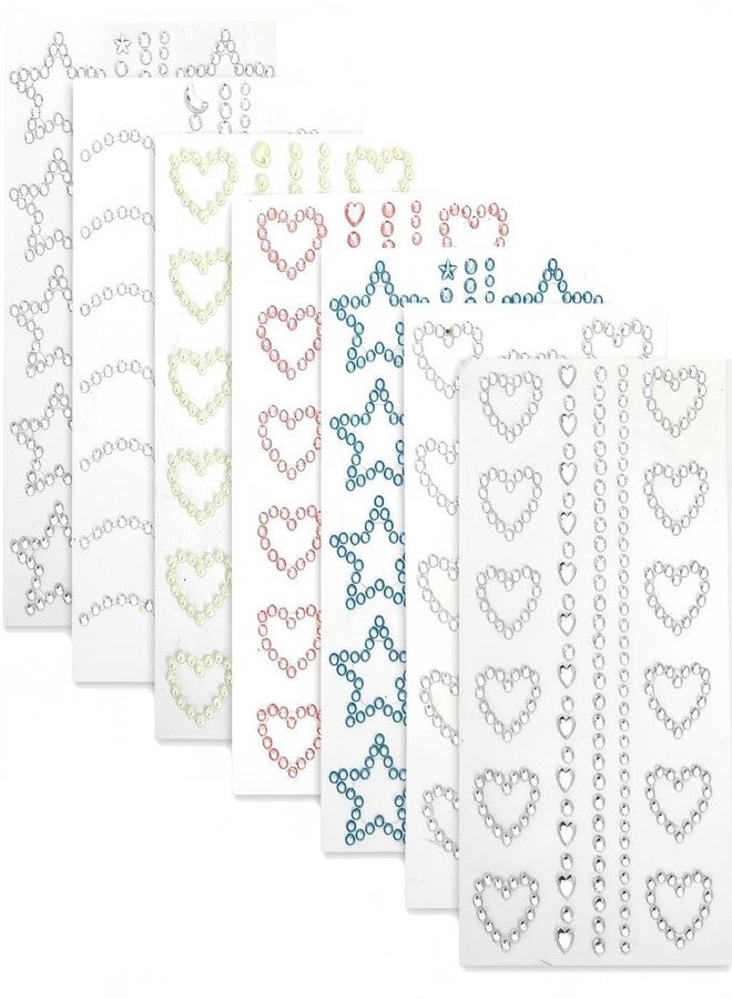 Dcoteh 7 Sheets Self-Adhesive Face Gems, 3D Heart & Star Rhinestone Stickers for Face, Hair, Nails, and DIY Crafts - Perfect for Kids, Girls, and Party Makeup (Pink, Silver, Pearl) - Image 1